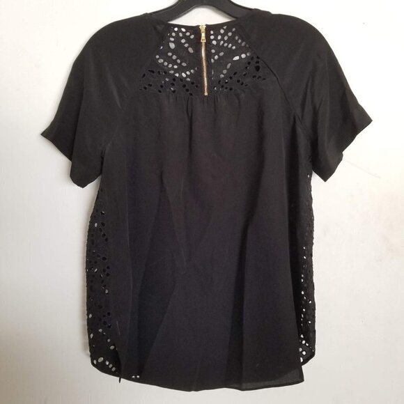 Rebecca Taylor Eyelet Zipper Back Short Sleeve Top - Picture 3 of 12